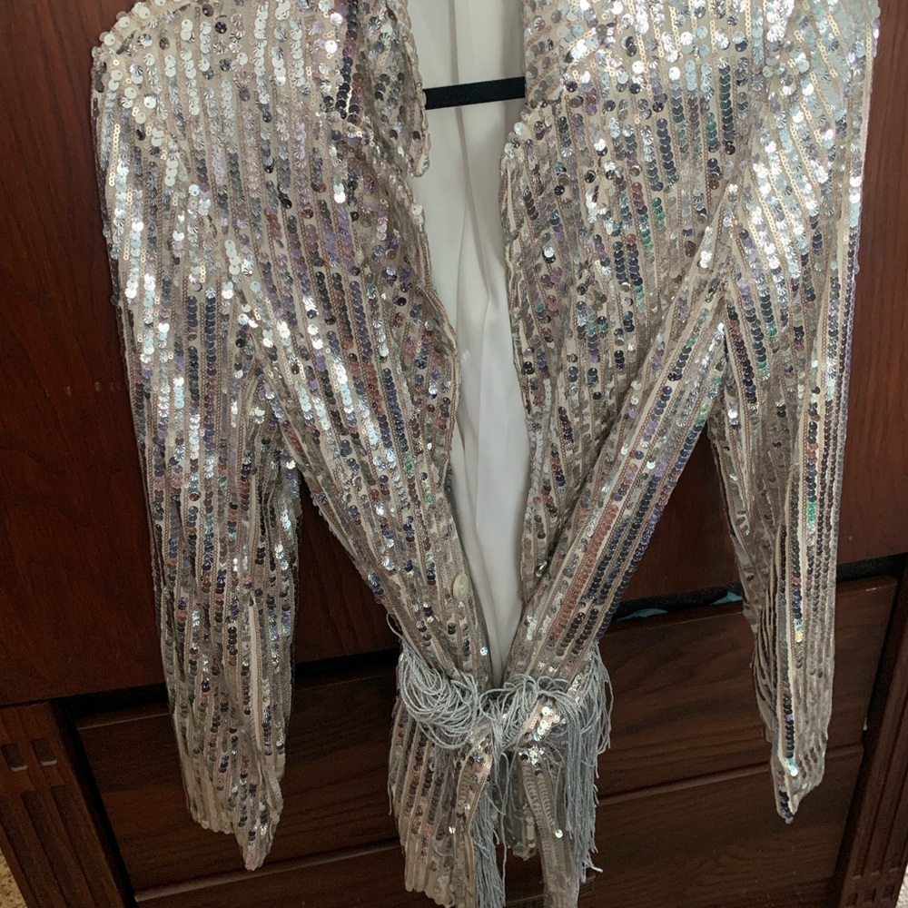 Sequined Throughout Silver Blazer. Fully Lined. C… - image 5